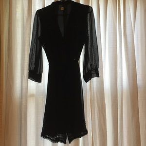 Elegant black button up dress - sheer over silk
