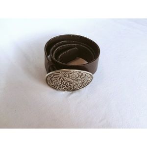 Brown belt with big belt buckle