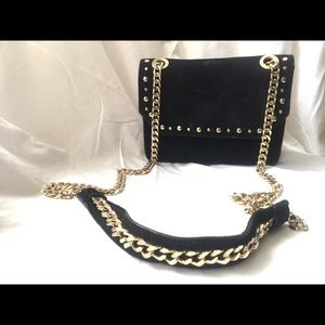 Zara REAL Black Suede Cross Body Chain Bag