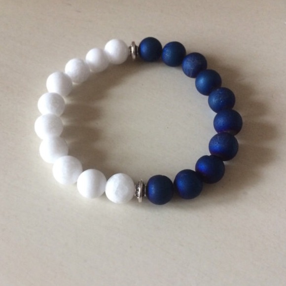 🆕 Deep Blue and White Jade Healing Bracelet