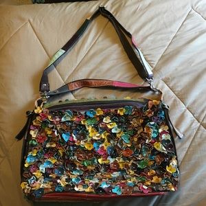 APC multi colored leather flowers bag