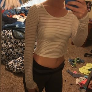 White Striped Long Sleeve Crop Top