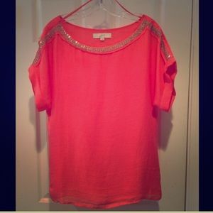 LOFT Coral Sequin Shirt