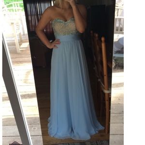 LIGHT BLUE STRAPLESS FORMAL DRESS