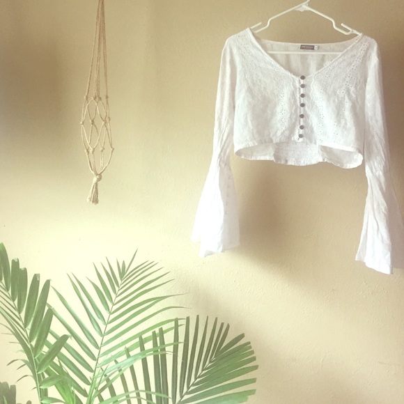 SOLD. White Earthbound Bell Sleeve Crop Top