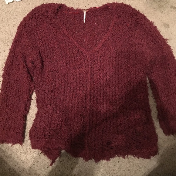 Free People Maroon Distressed Sweater