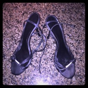 SOLD BCBG black rhinestone strappy heels sandals