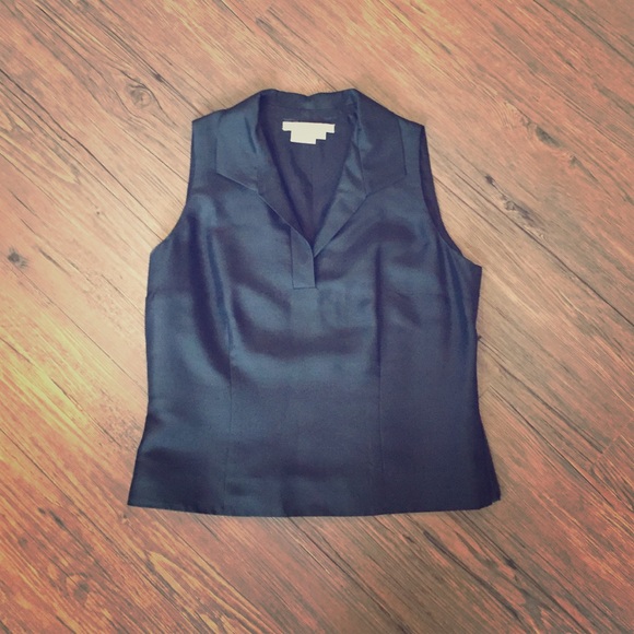 100% silk collared sleeves black top