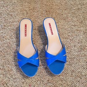 Prada wedges. Blue. Never worn.