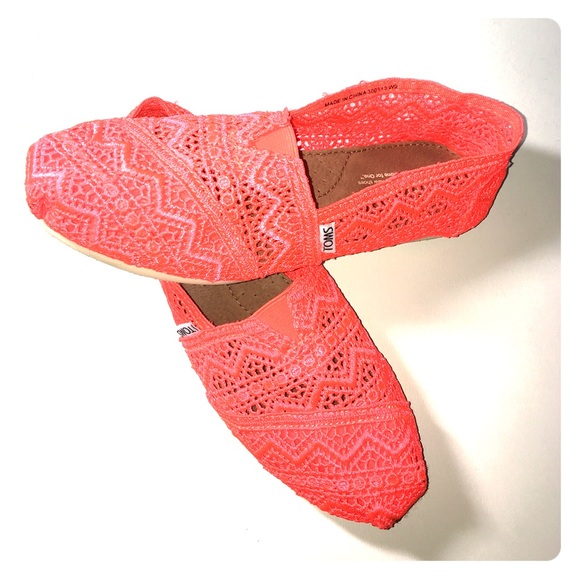Neon Coral Crochet TOMS