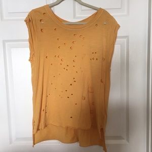 Free People Shredded Muscle Tee in Mustard