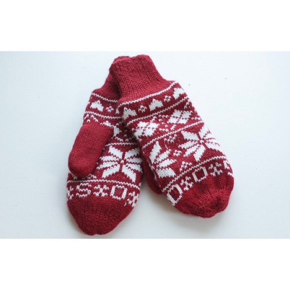 NEW Red Fairisle Print Headband and Mittens