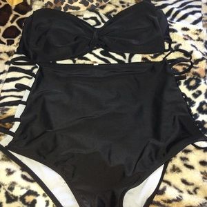 Two piece high waisted bathing suit.