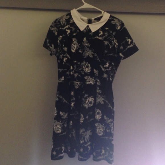 Flower print collared school girl dress
