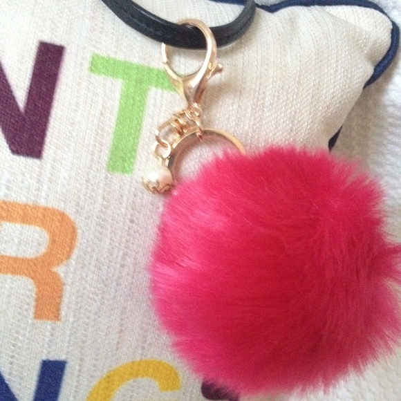 💗Watermelon Pink Faux Fur Pom Pom💗 - Picture 2 of 2