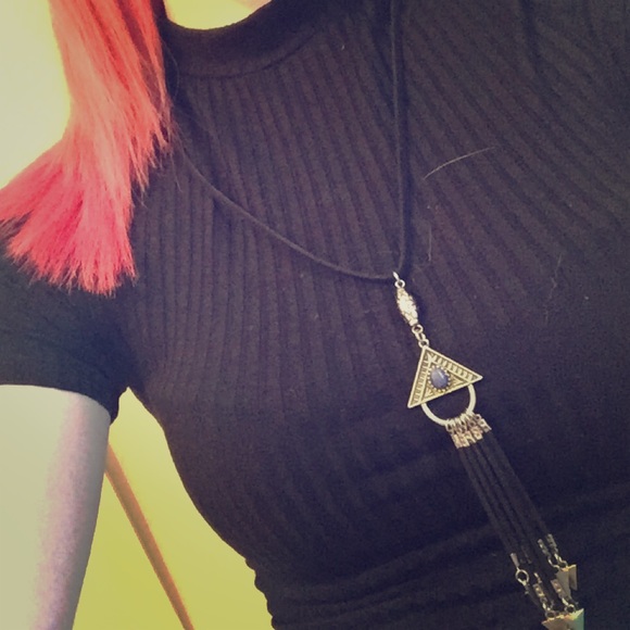 Black, blue, and silver pendant necklace