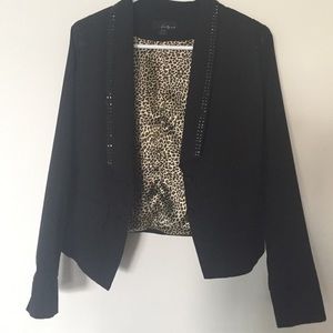 Black blazer with studs & sequins & leopard lining