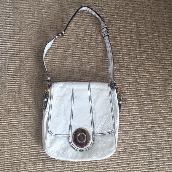 Badgley Mischka white patent leather shoulder bag