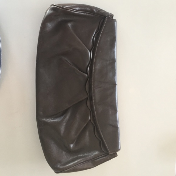 Lauren Merkin brown leather oversize ruffle clutch
