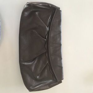 Lauren Merkin brown leather oversize ruffle clutch