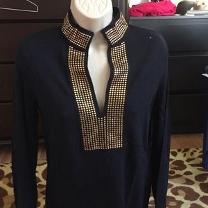 Tory Burch black tunic with gold crystals