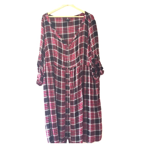 Plaid Button Front Shirt Dress
