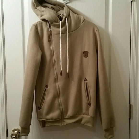 Khaki solid color casual style hoodie