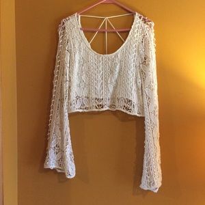 Nasty gal crocheted long bell sleeve crop top
