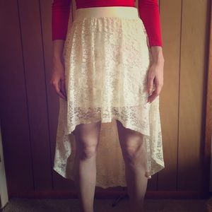 Cream High-Low lace skirt.