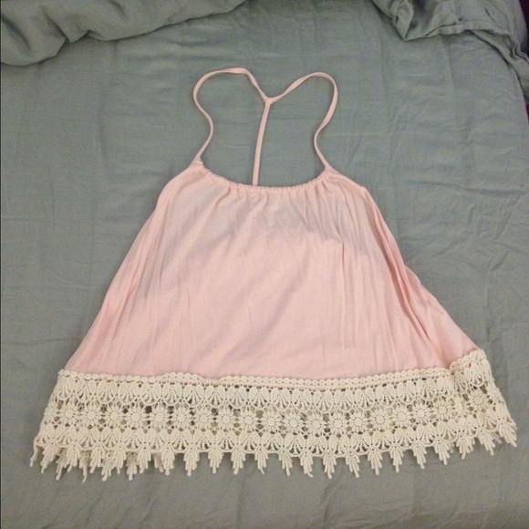 Pink lace trim backless tank