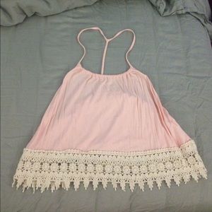 Pink lace trim backless tank