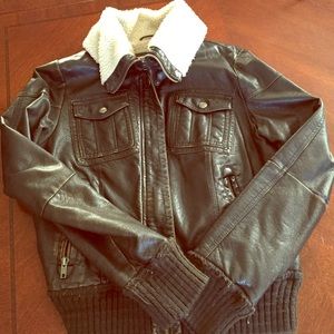 Faux leather bomber jacket