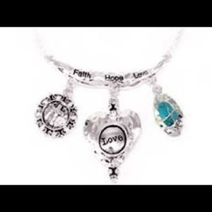 Faith, Hope, Love pendant with heart earrings.