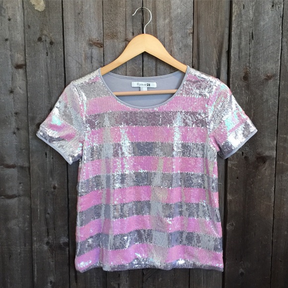 Pink & Grey Sequin/iridescent Top