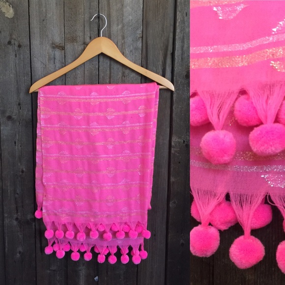 J-Crew Scarf / Hot Pink  & Silver w/ Tassels !