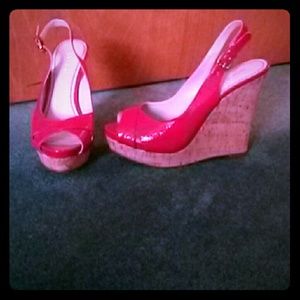 NWOT Red patent mule wedges