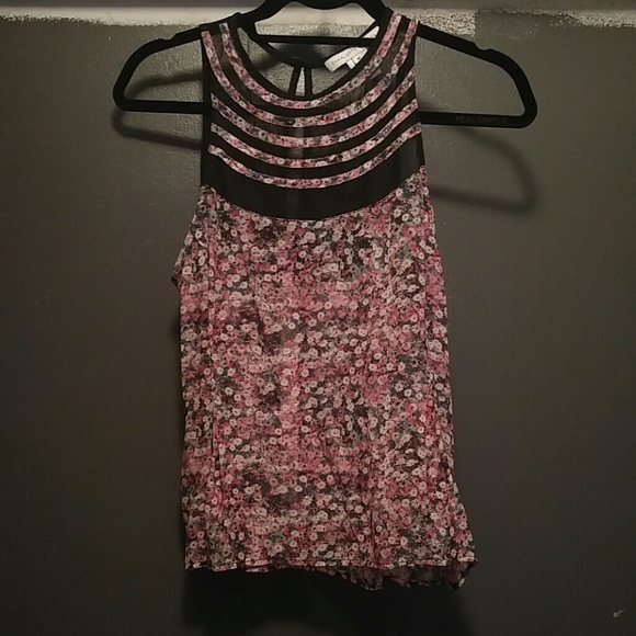 Delicate pink floral print silk tank