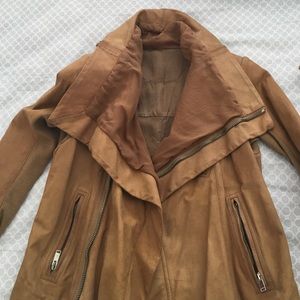 Rick Owens draped collar biker leather jacket