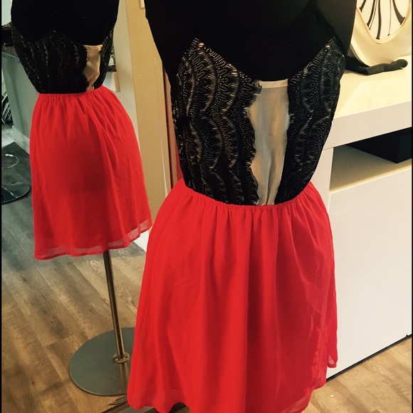 Red and black lace Akira dress