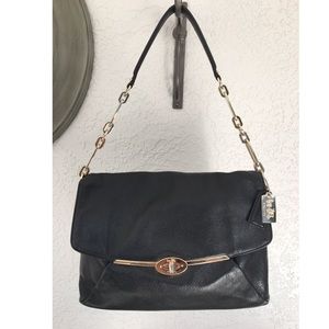 Coach Black Fold Over Purse with Gold Chain