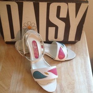 White Leather Low Wedge Sandal