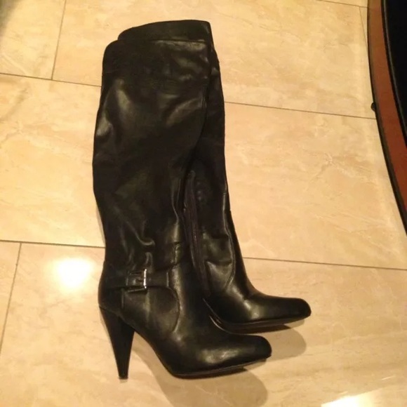 Black leather over the knee boots made by INC