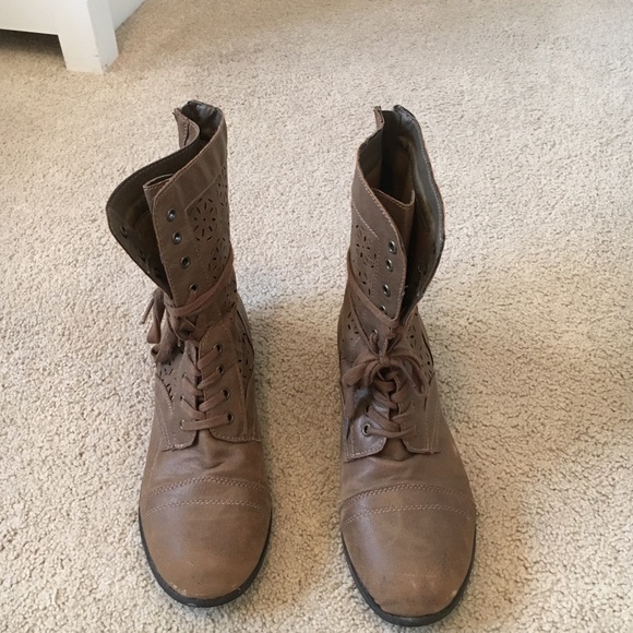Brown combat boots.