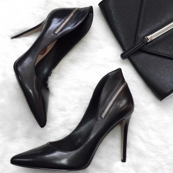 Nine West Shoes - Nine West Black Leather Heel w/ Silver Zippers