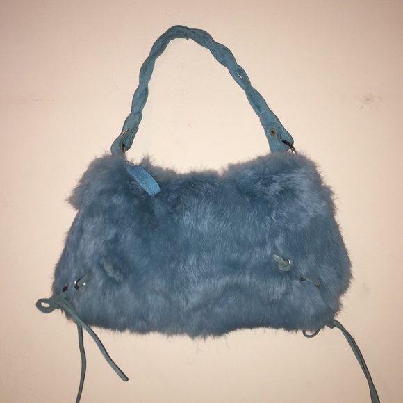 Brand New Blue Rabbit Fur Mini Bag