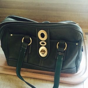 Green leather coach purse
