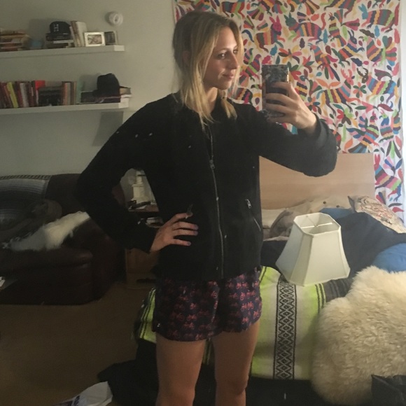 Black shearling bomber jacket - Picture 3 of 3