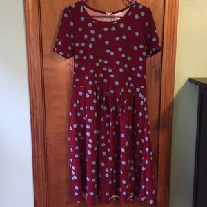 LuLaRoe Amelia Dress, dark red and blue