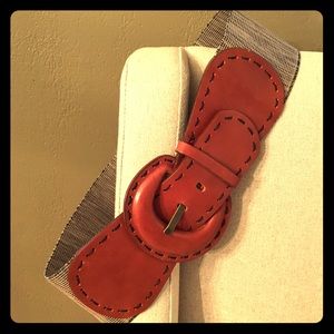 Wide Leather and Knit Belt.