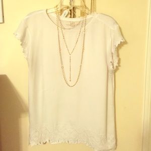 White LOFT tee with eyelet lace